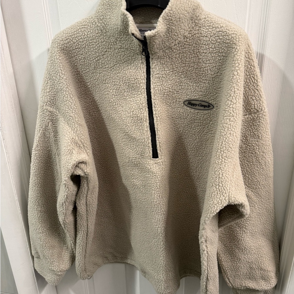 Happy Camper Heather Grey Quarter Zip Fleece